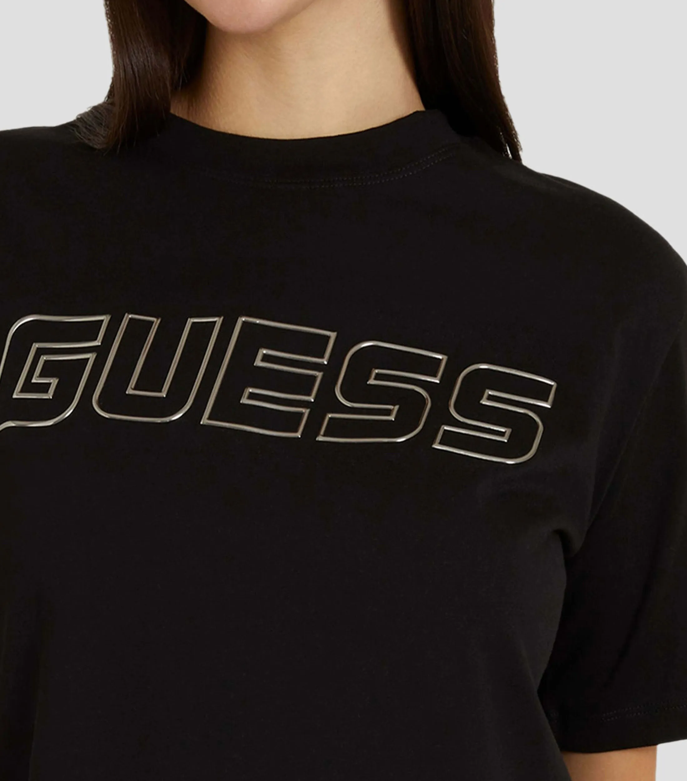 Guess Playera de cuello redondo y manga corta con logo Mujer