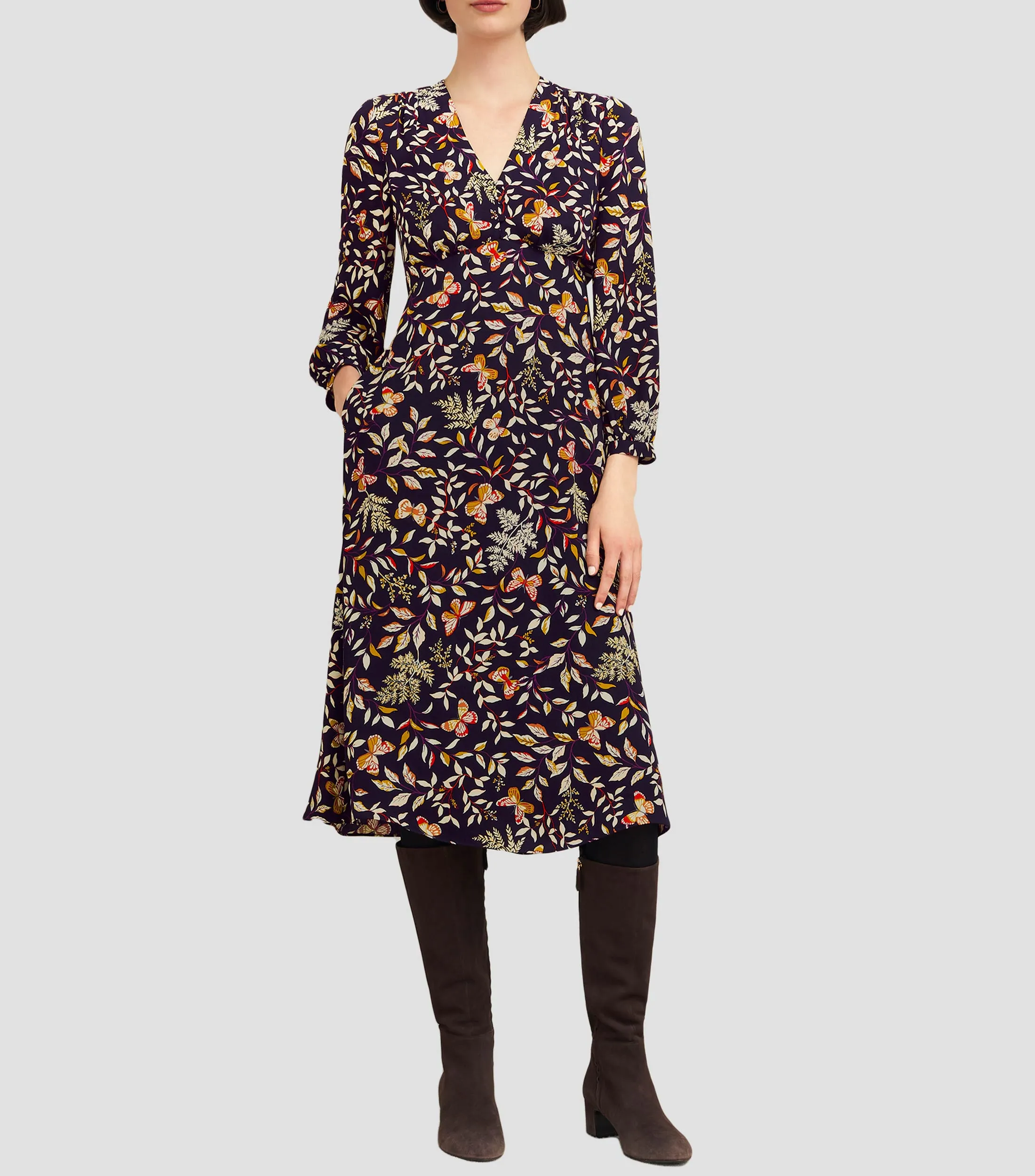 Hobbs Vestido midi manga 3/4 con estampado floral Zainah Mujer