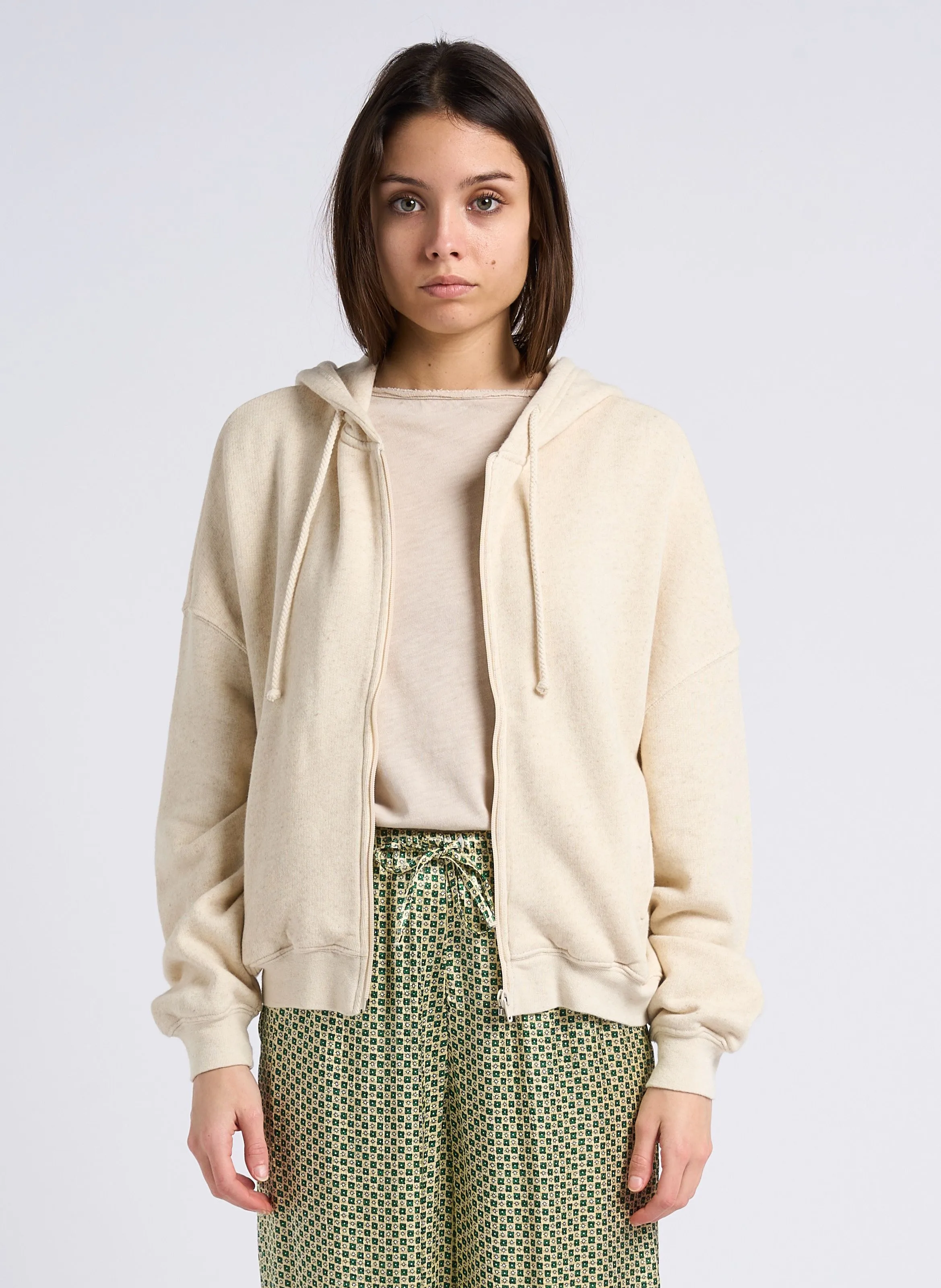 ITONAY - Sudadera con capucha de mezcla de algodón orgánico y lino en beige