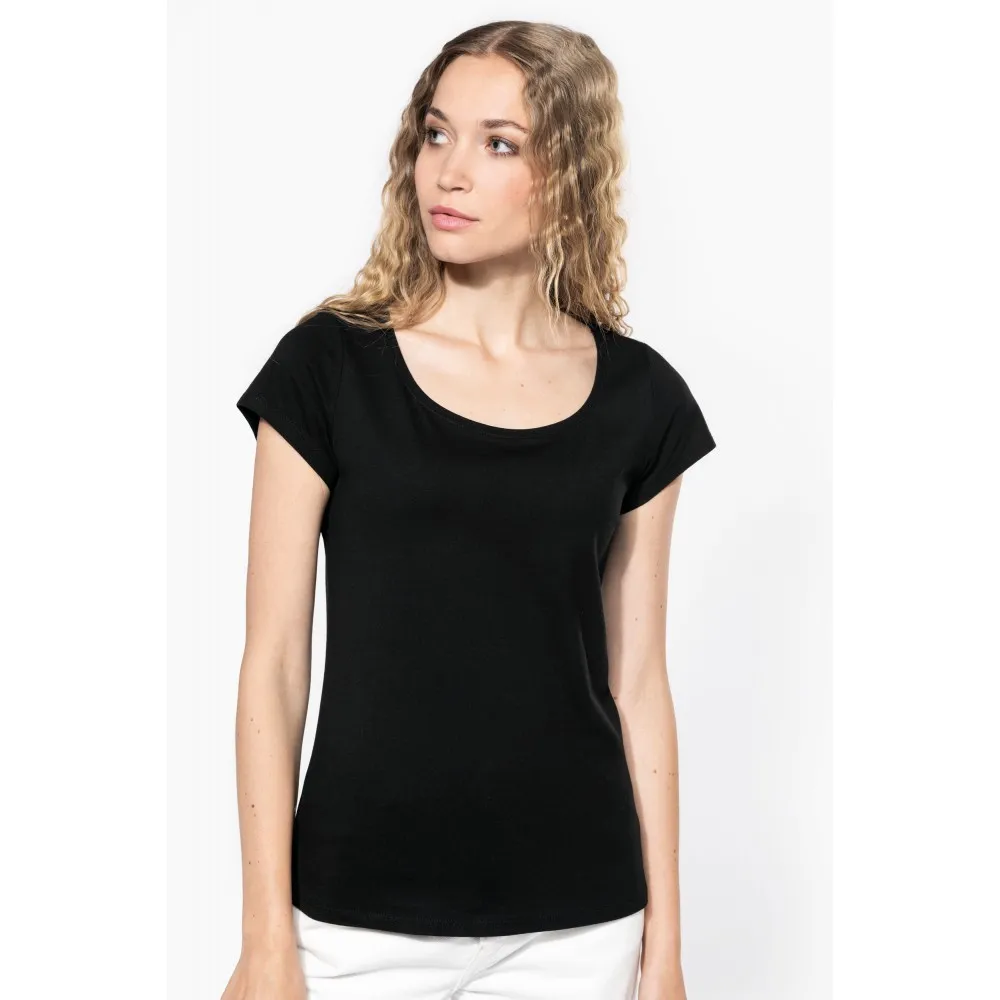 K384-CAMISETA MANGA CORTA CUELLO BARCO MUJER