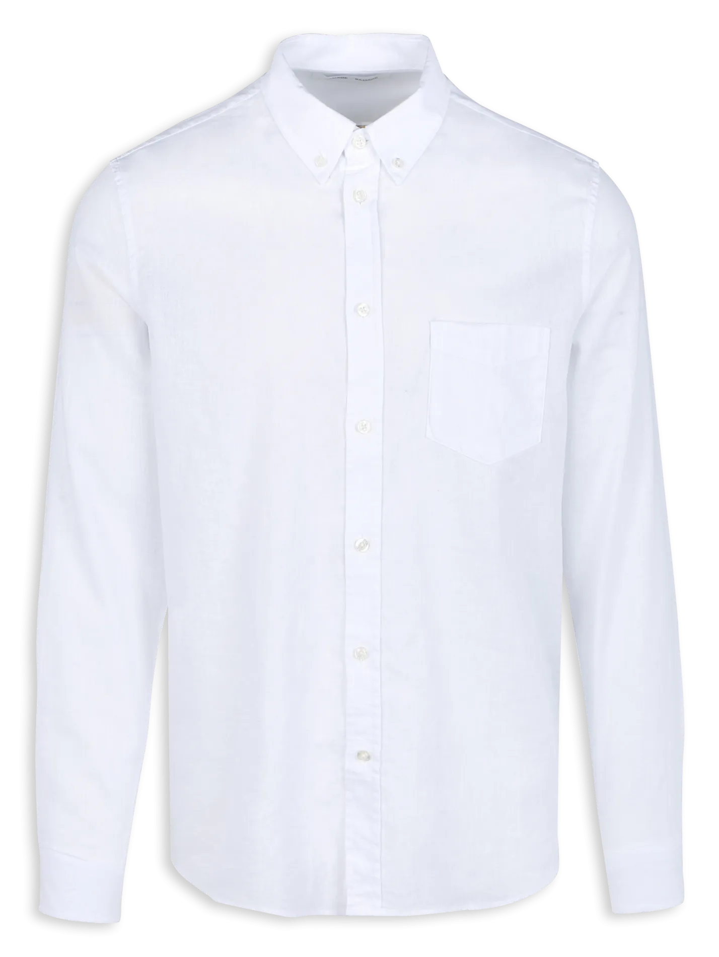 LIAM - Camisa regular fit de algodón y lino con cuello americano en blanco