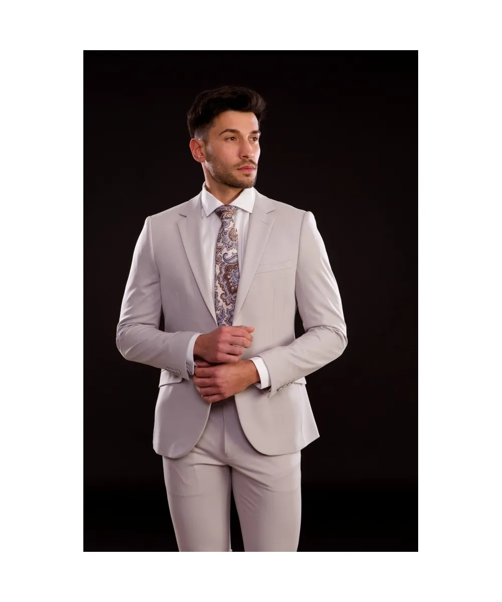 Lino Clemente – Traje gris claro super elástico slim fit