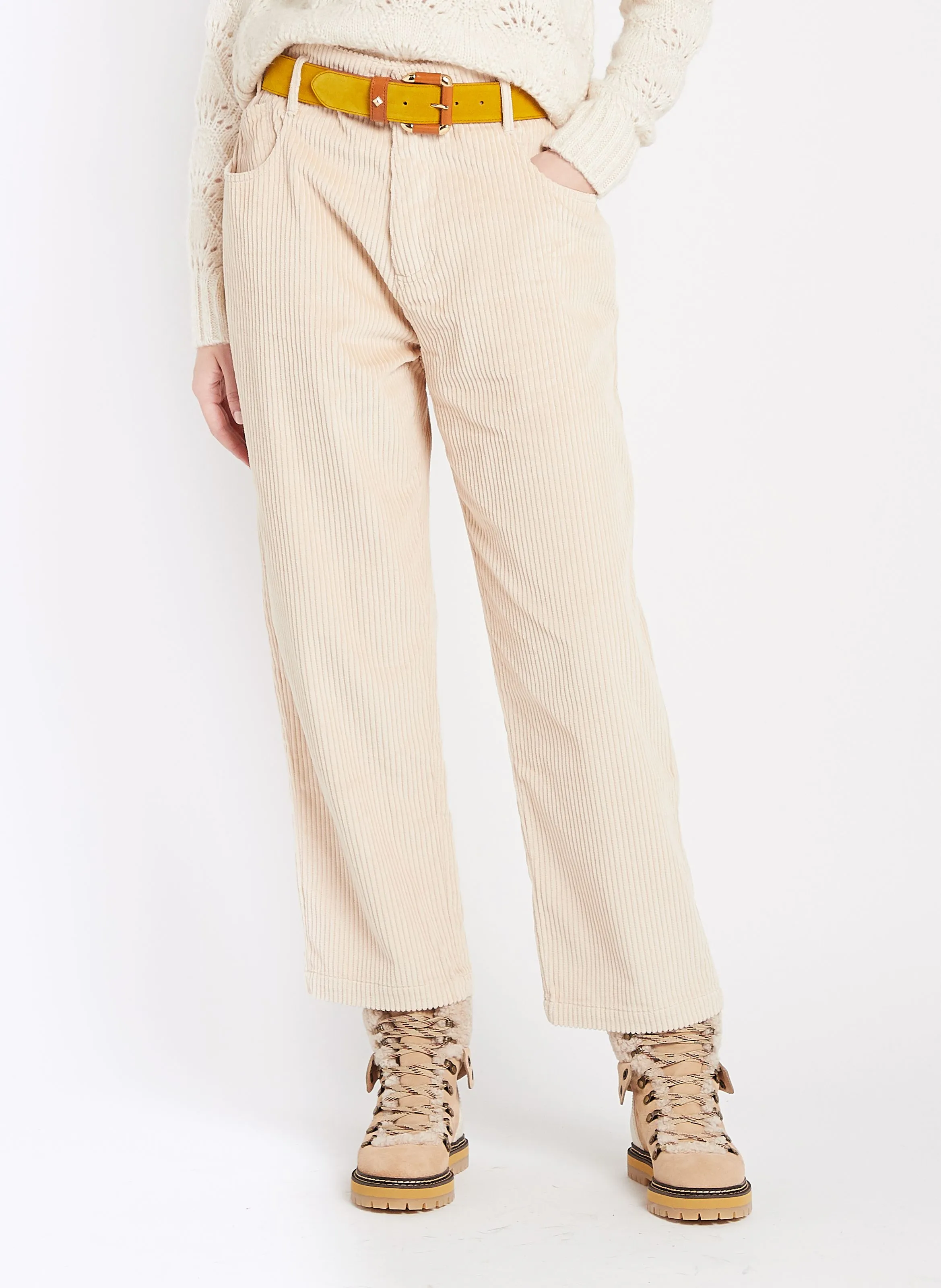 LOU - Pantalón recto de pana y algodón en beige