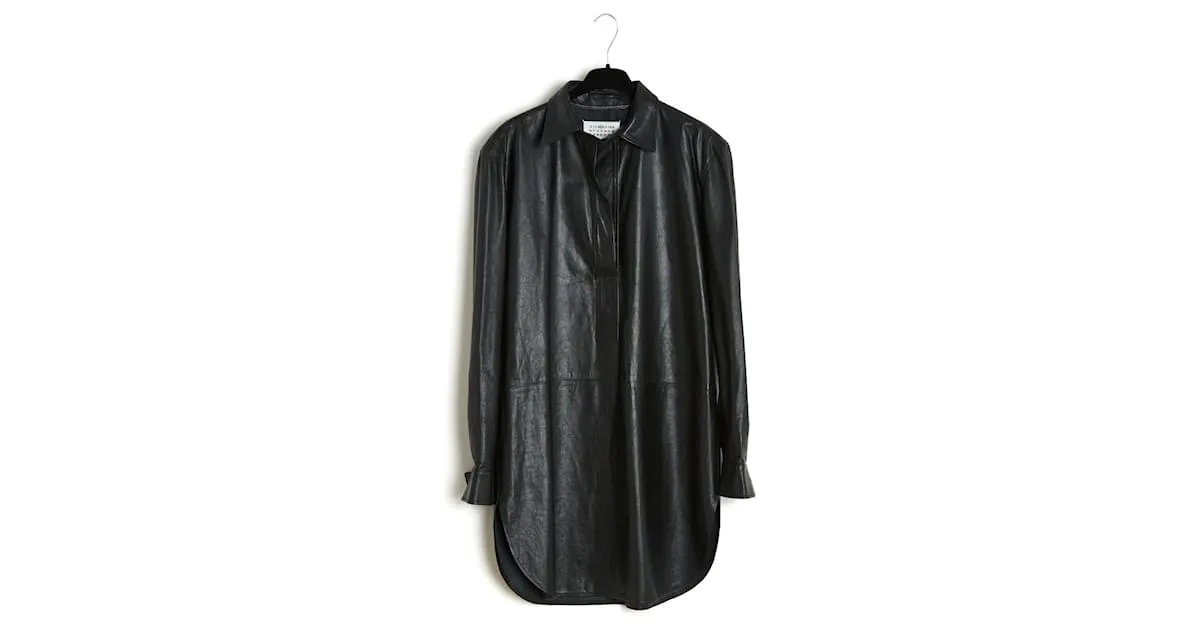 Maison Martin Margiela Túnica vestido camisero piel negra ES38 Negro 