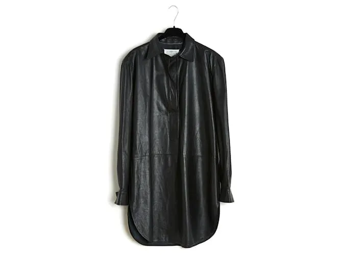 Maison Martin Margiela Túnica vestido camisero piel negra ES38 Negro 