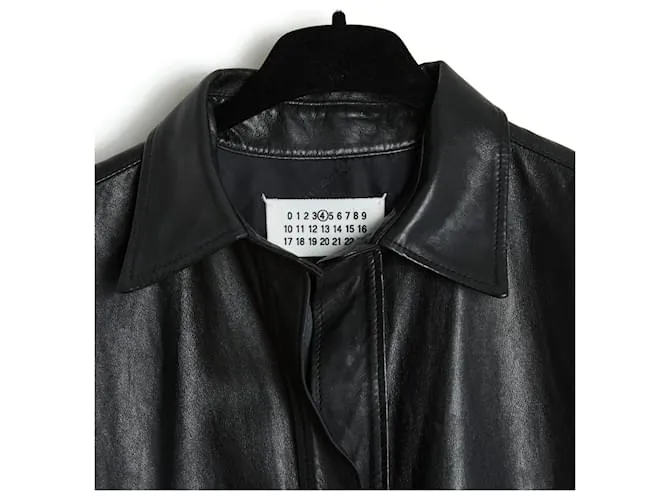 Maison Martin Margiela Túnica vestido camisero piel negra ES38 Negro 