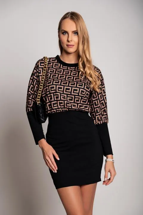 Mini vestido elegante con estampado geométrico Lenta, negro