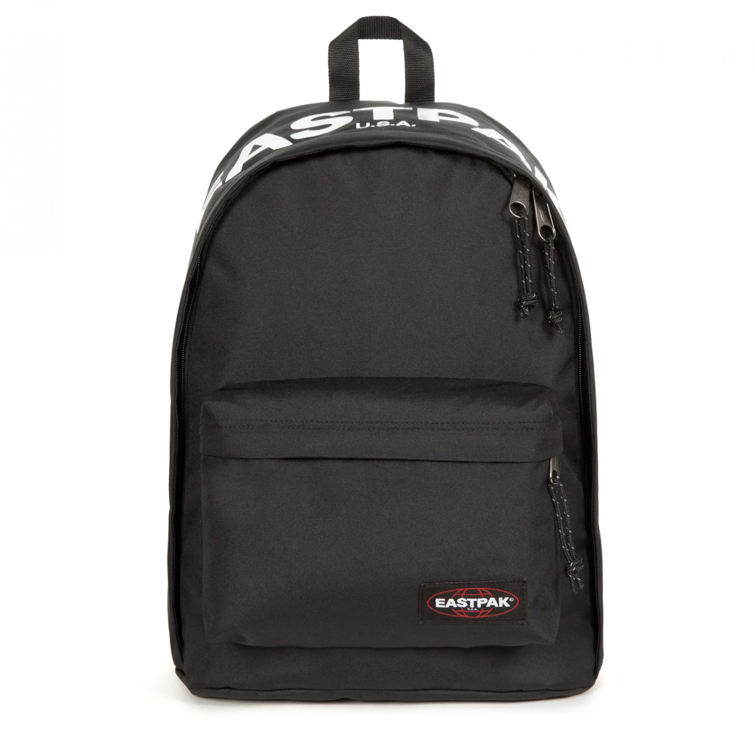 MOCHILA EASTPAK Out Of Office 27 litros con bolsillo ordenador EK767A16 Bold Brand negra con logo blanco solapa