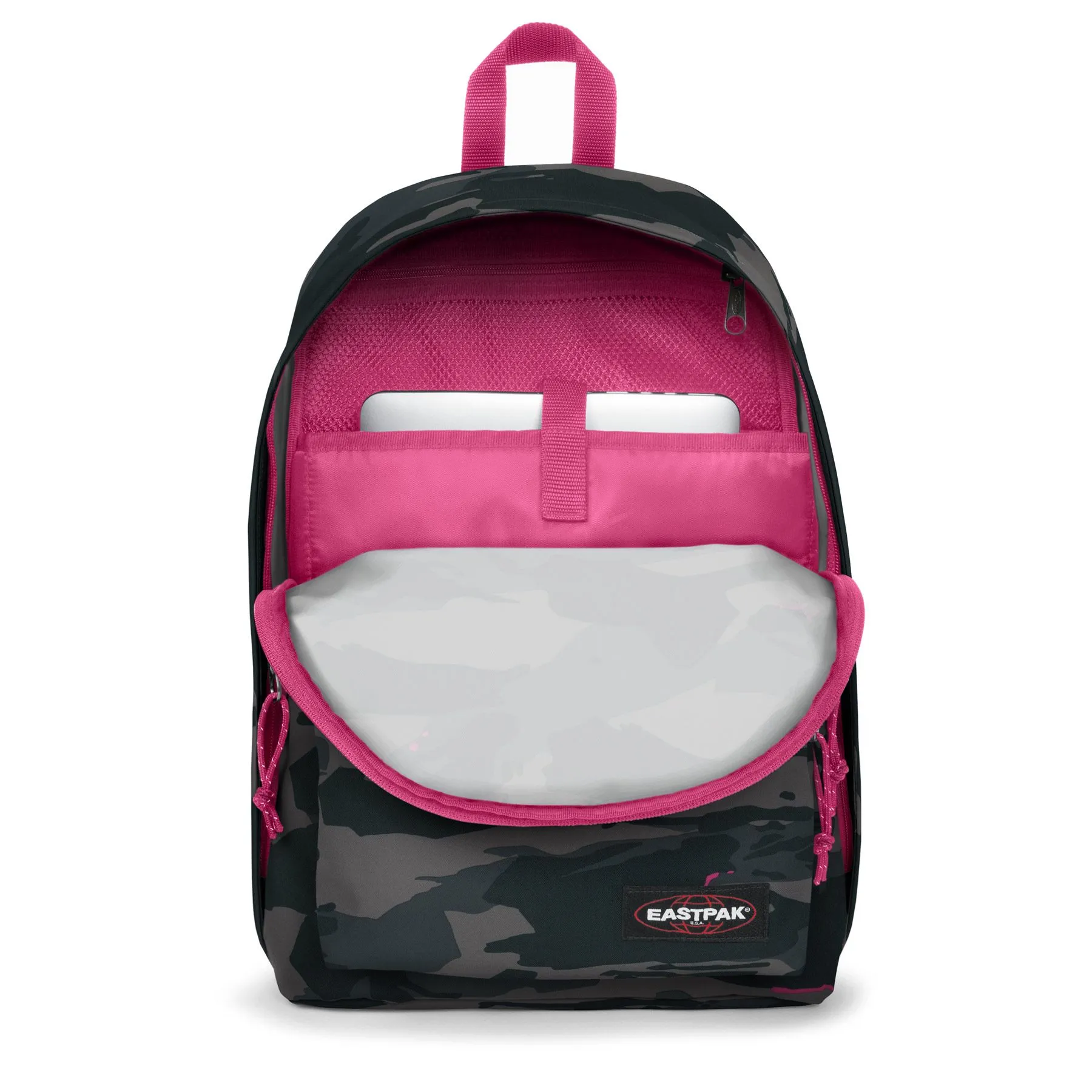 MOCHILA EASTPAK Out Of Office 27 litros con bolsillo ordenador EK767K83+  Outline Scape camuflaje fucsia rosa