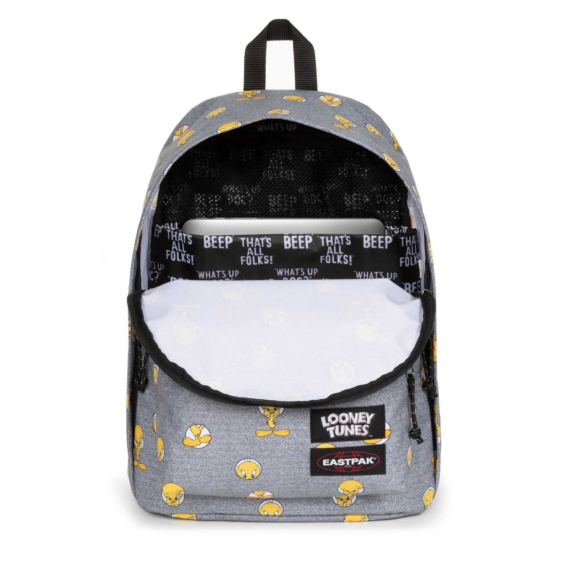 MOCHILA EASTPAK Out Of Office 27 litros con bolsillo ordenador EK8J7 TWEETY GREY Looney Tunes gris y piolines