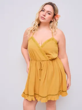 Mono halter sin espalda con cuello en V y envoltura de lino mezcla Curvy