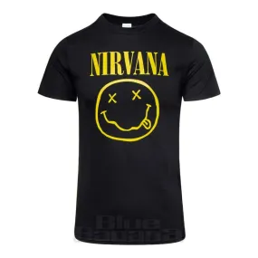 Nirvana Camiseta Oficial de Manga Corta Con Estampado Smiley Face (Negro)