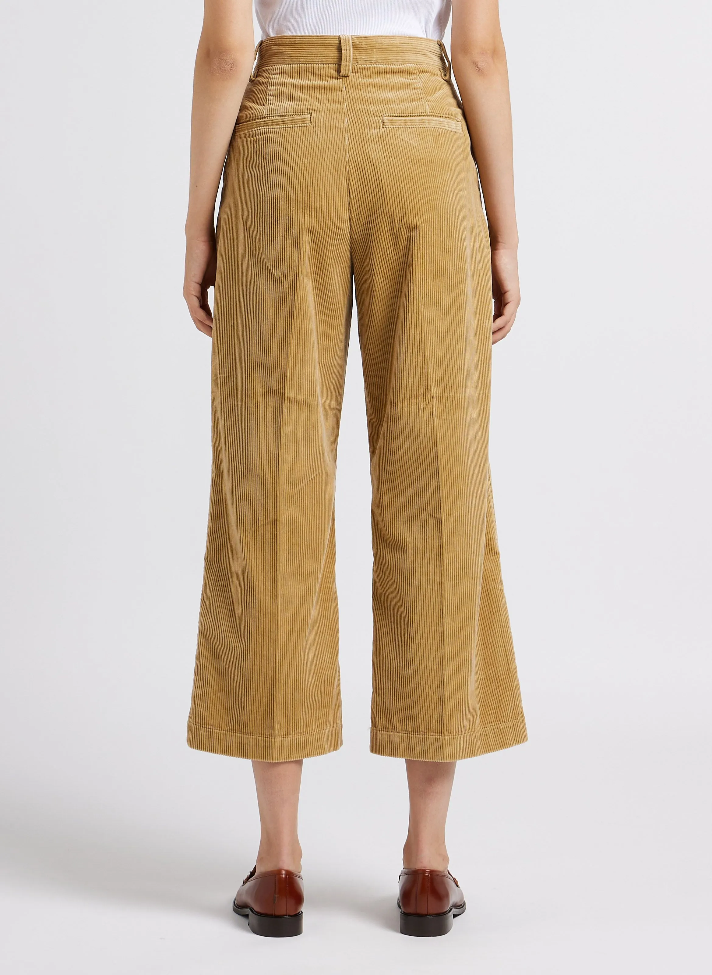 Pantalón ancho de canalé de algodón en beige