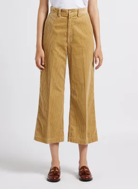 Pantalón ancho de canalé de algodón en beige