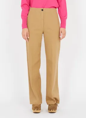 Pantalón ancho de mezcla de algodón de talle alto en beige