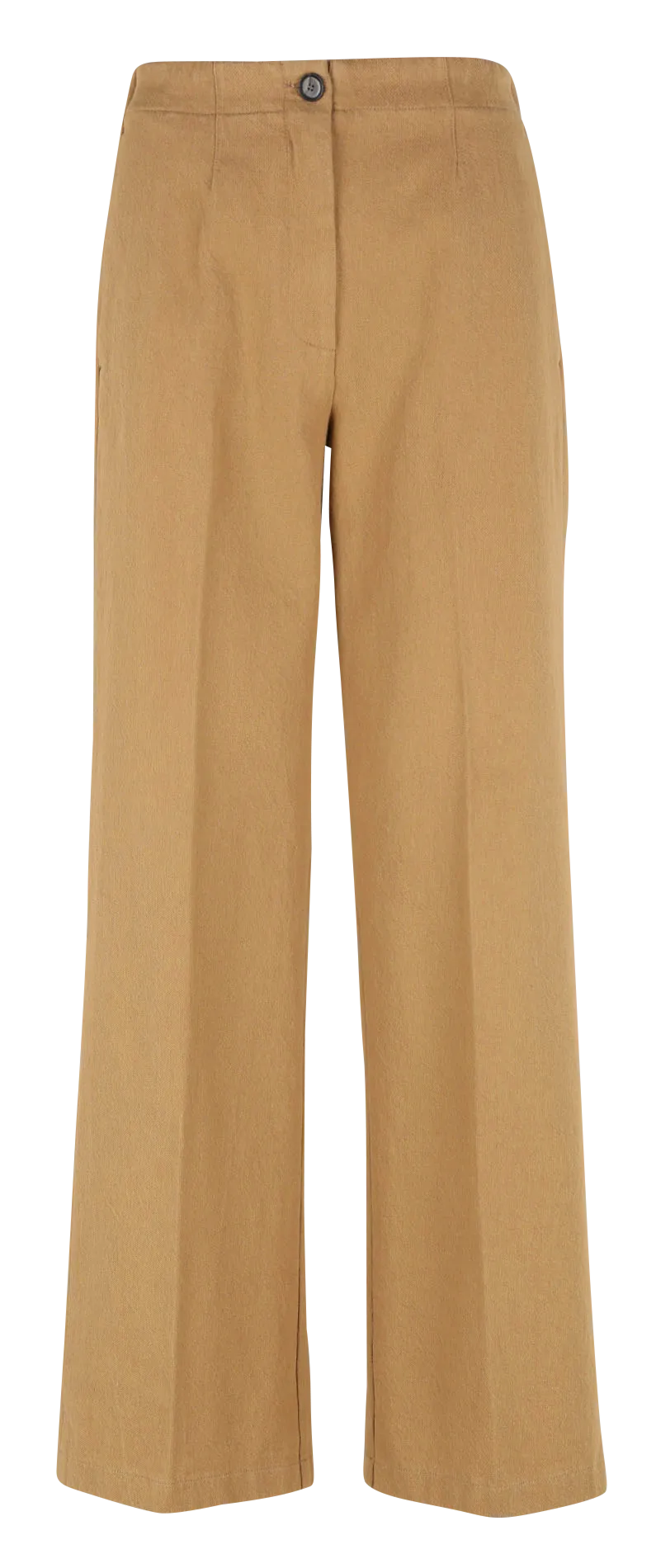 Pantalón ancho de mezcla de algodón de talle alto en beige