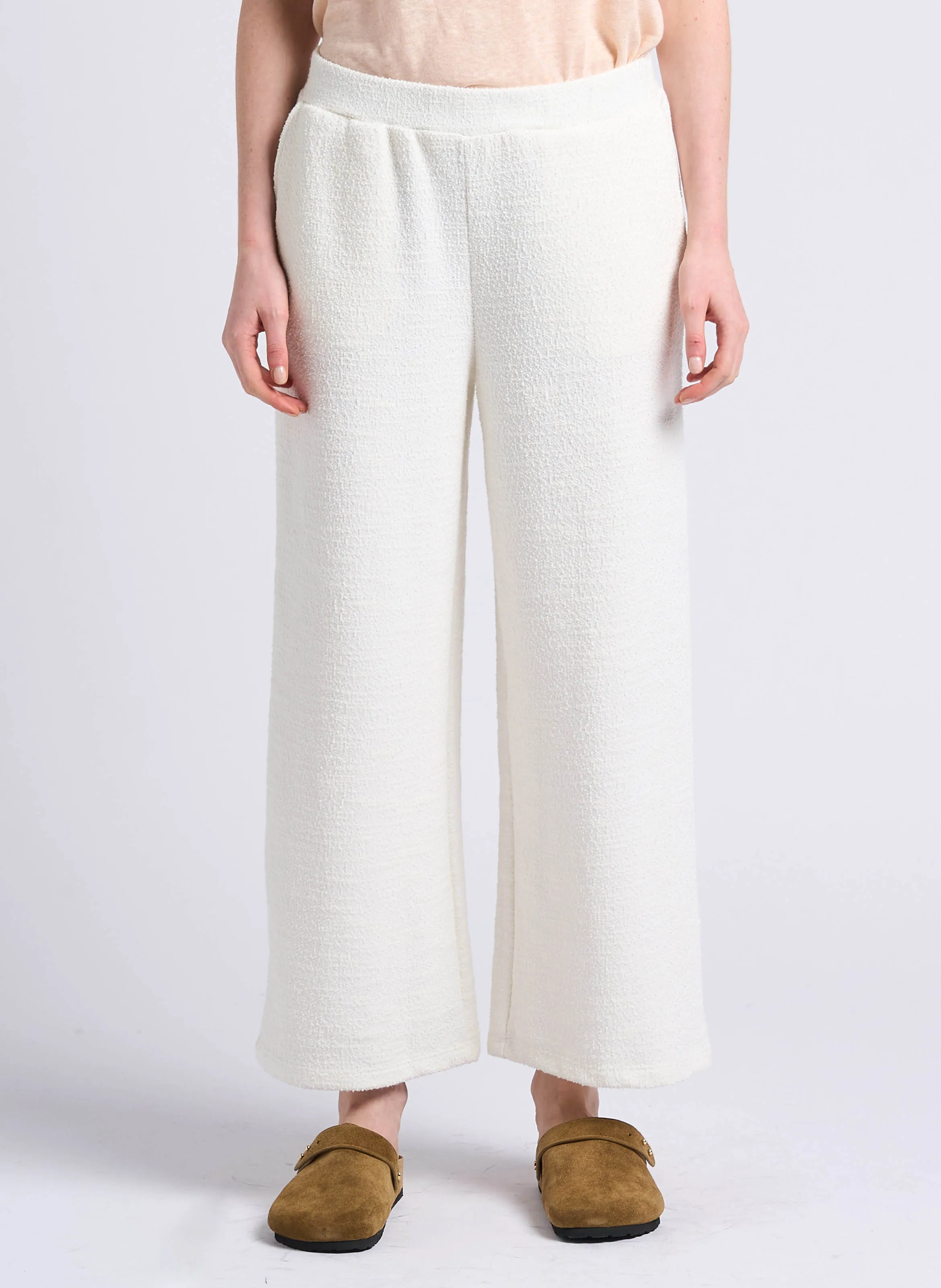 Pantalón ancho de mezcla de algodón en blanco