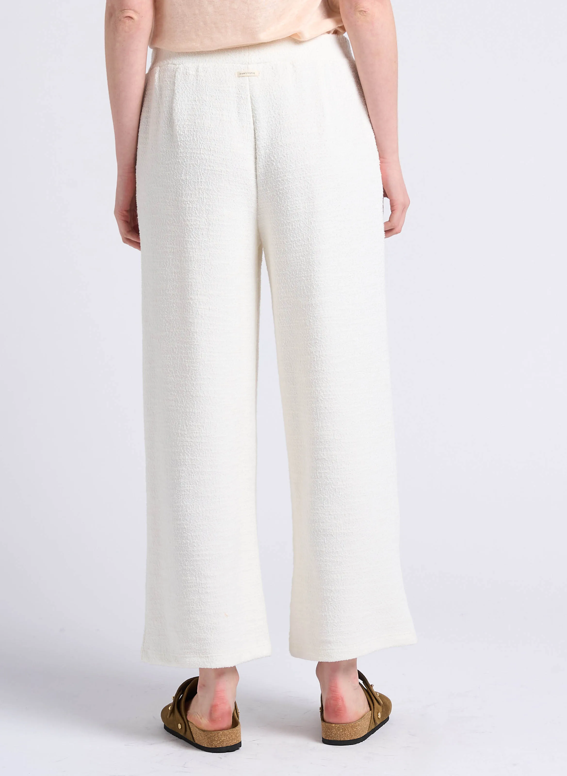 Pantalón ancho de mezcla de algodón en blanco