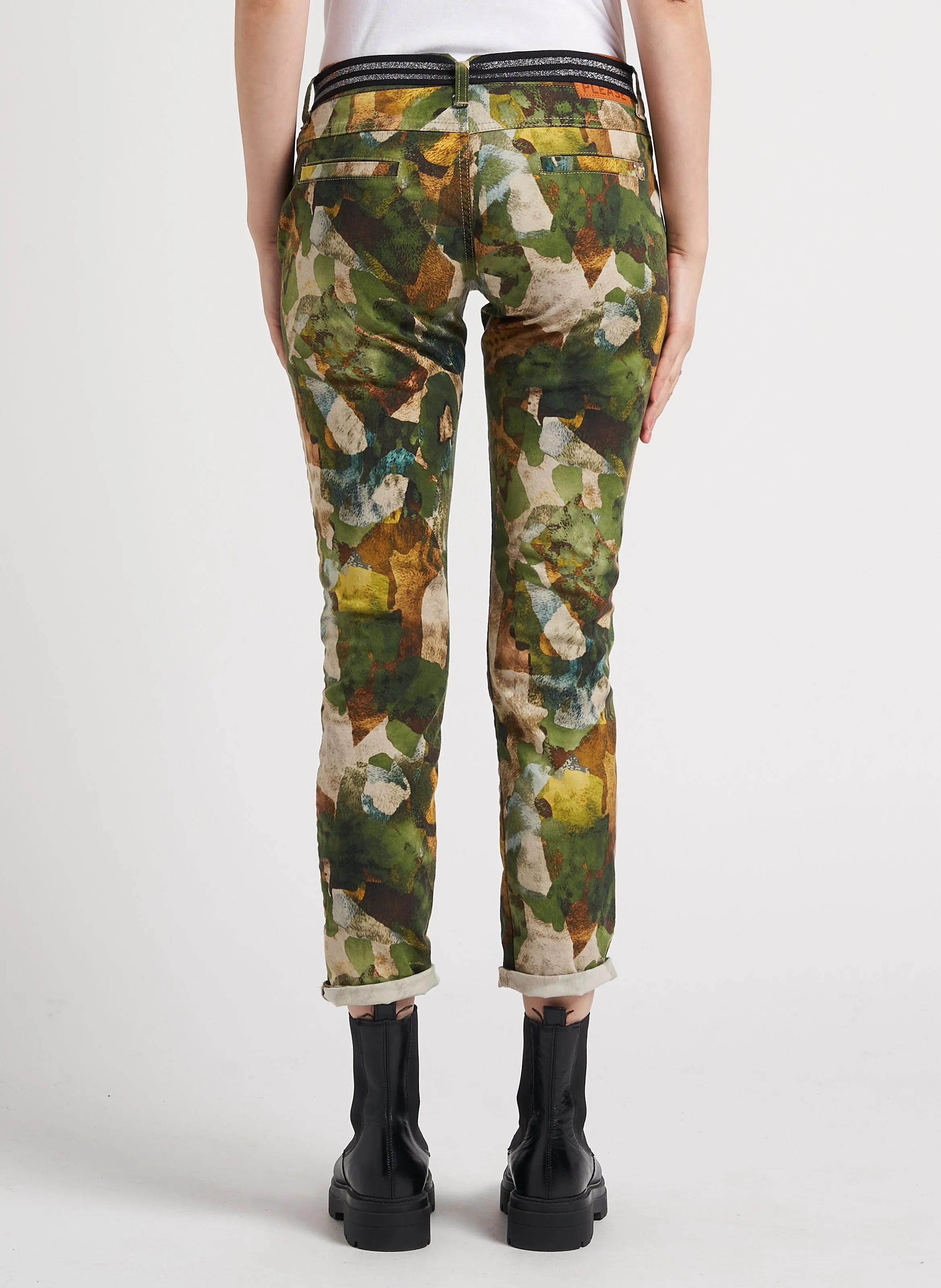 Pantalón chino de algodón estampado en multicolor