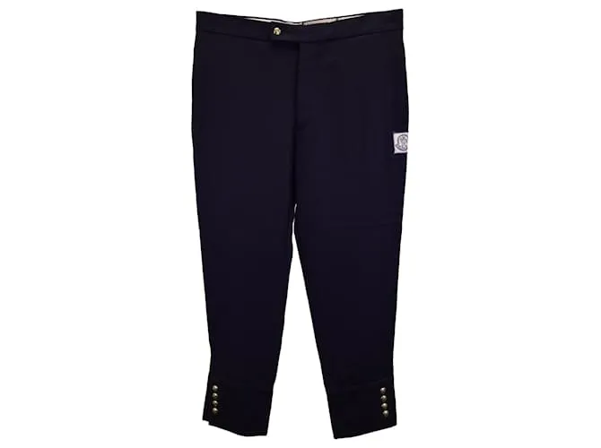 Pantalón Moncler con botones a presión dorados en lana azul marino 