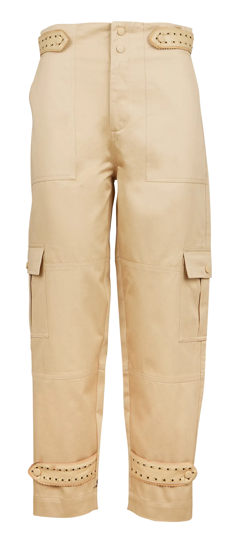 Pantalón recto de algodón de talle alto en beige