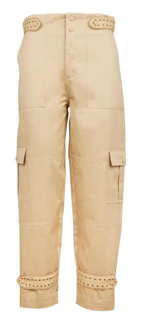 Pantalón recto de algodón de talle alto en beige