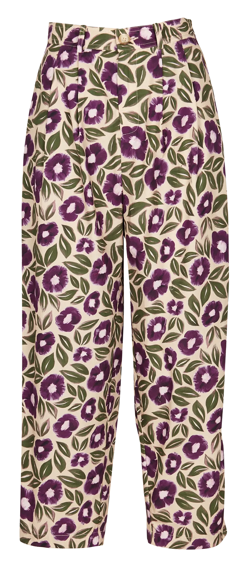 Pantalón recto de algodón estampado en beige