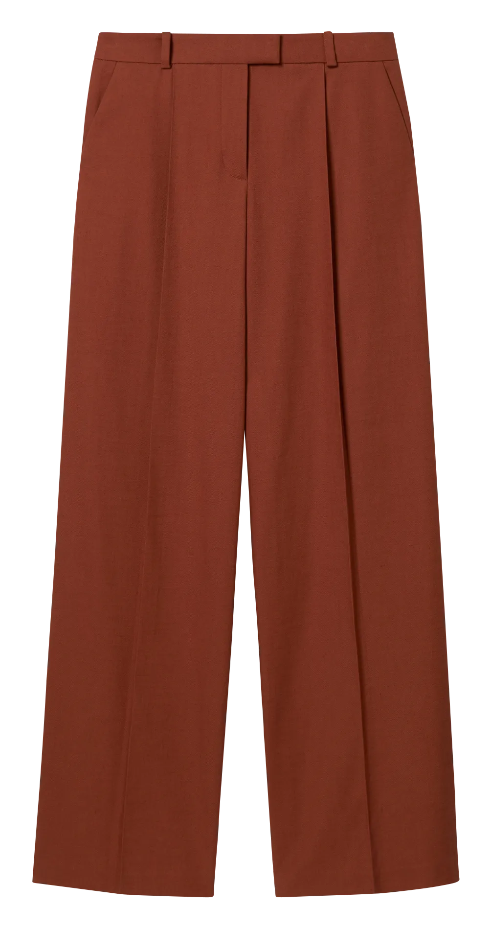 PEETE - Pantalón recto con pinzas de algodón y lino en marron