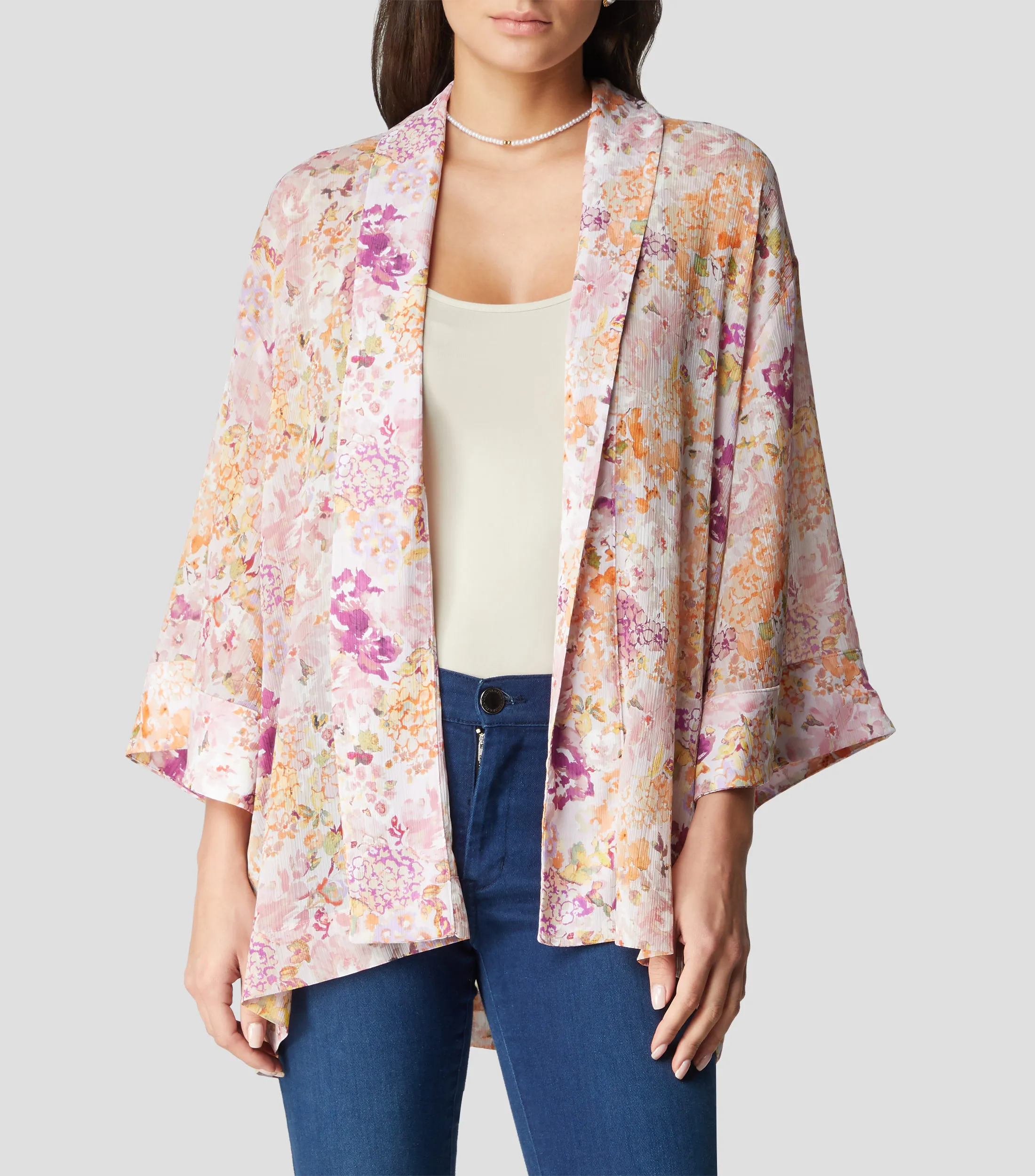 Pertegaz Kimono tres cuartos con estampado floral Mujer