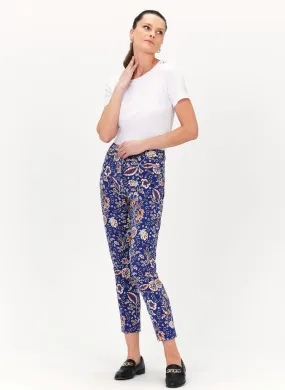 PGABIN - Pantalón slim de algodón elástico estampado en azul