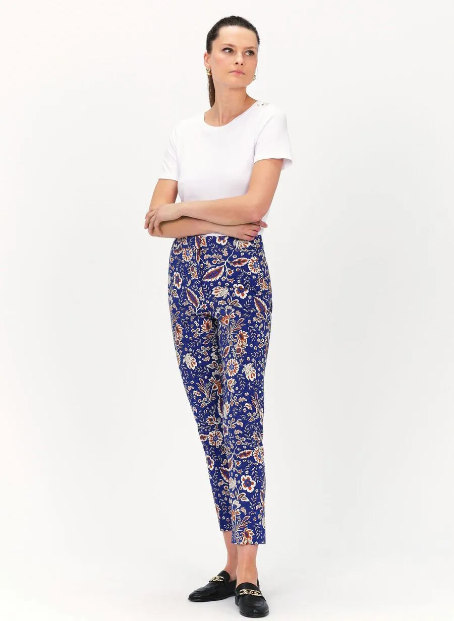 PGABIN - Pantalón slim de algodón elástico estampado en azul