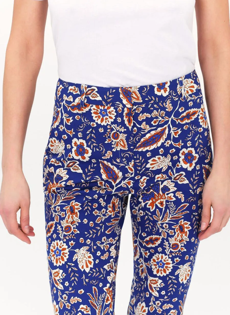 PGABIN - Pantalón slim de algodón elástico estampado en azul