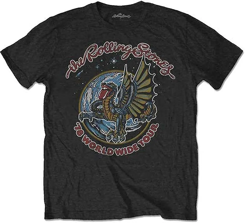 Rolling Stones Hombre Dragon '78 (Estampado Trasero) Camiseta Slim Fit Negro