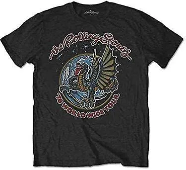 Rolling Stones Hombre Dragon '78 (Estampado Trasero) Camiseta Slim Fit Negro