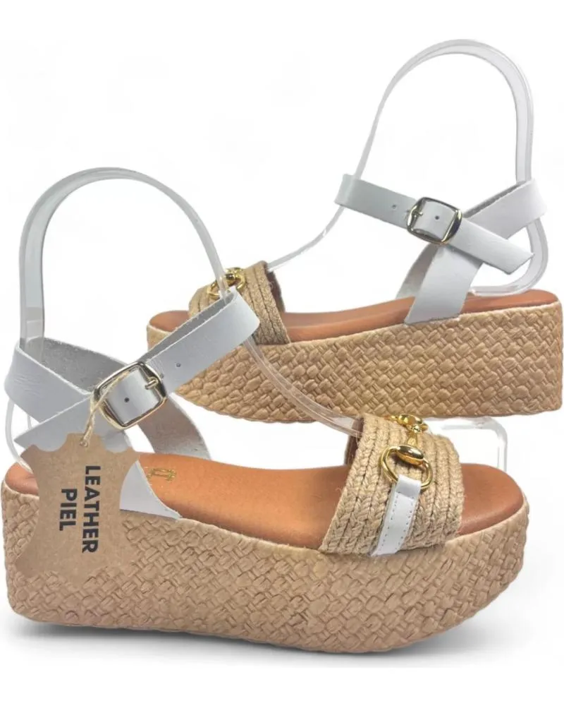 Sandalias TIMBOS  de Mujer SANDALIA DE PIEL CUNA ESPARTO MUJER 129558  BLANCO