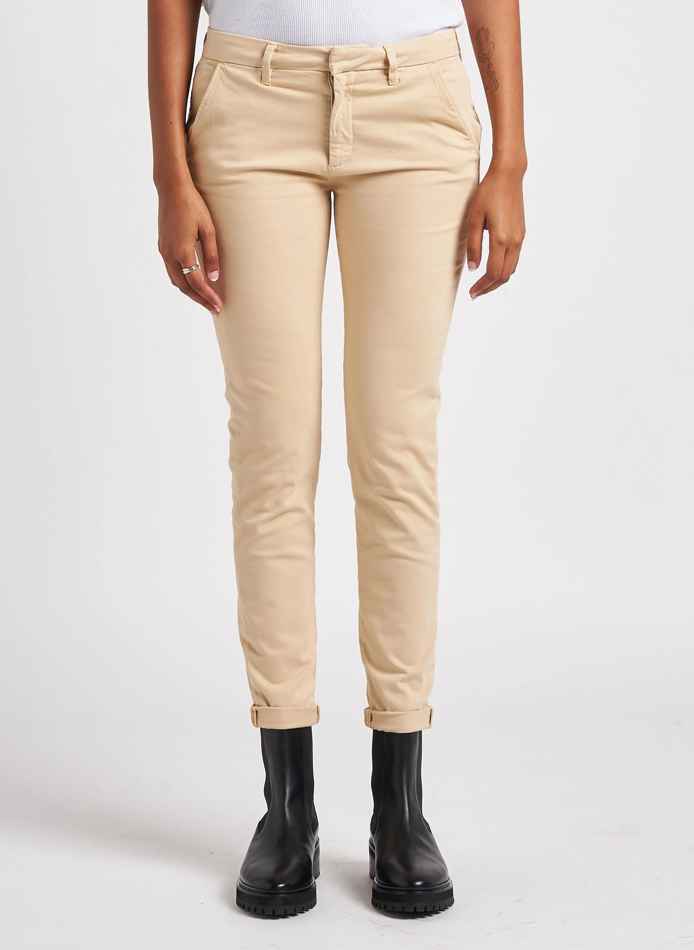 SANDY 2 BASIC - Pantalón chino de algodón elástico en beige