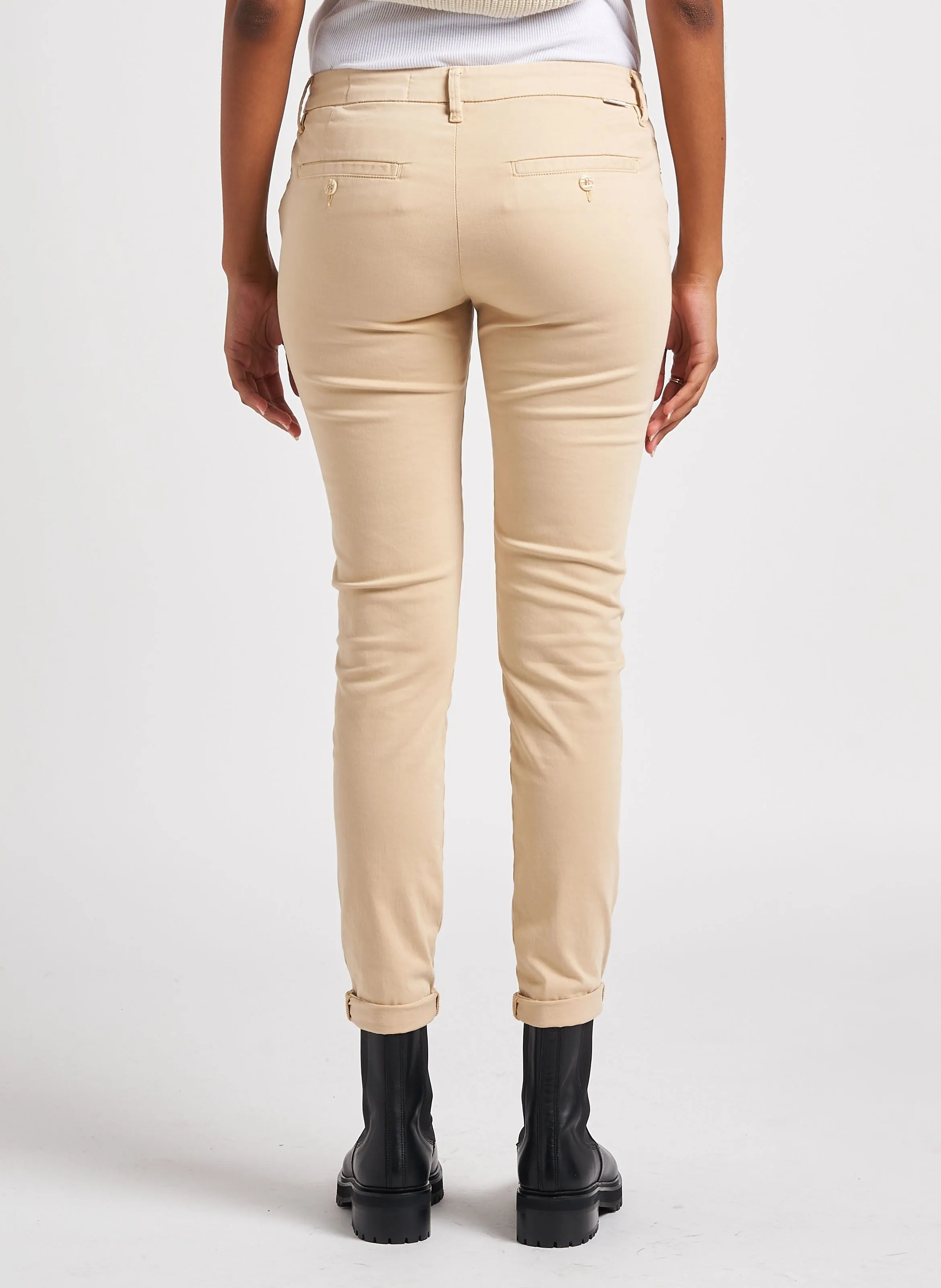 SANDY 2 BASIC - Pantalón chino de algodón elástico en beige