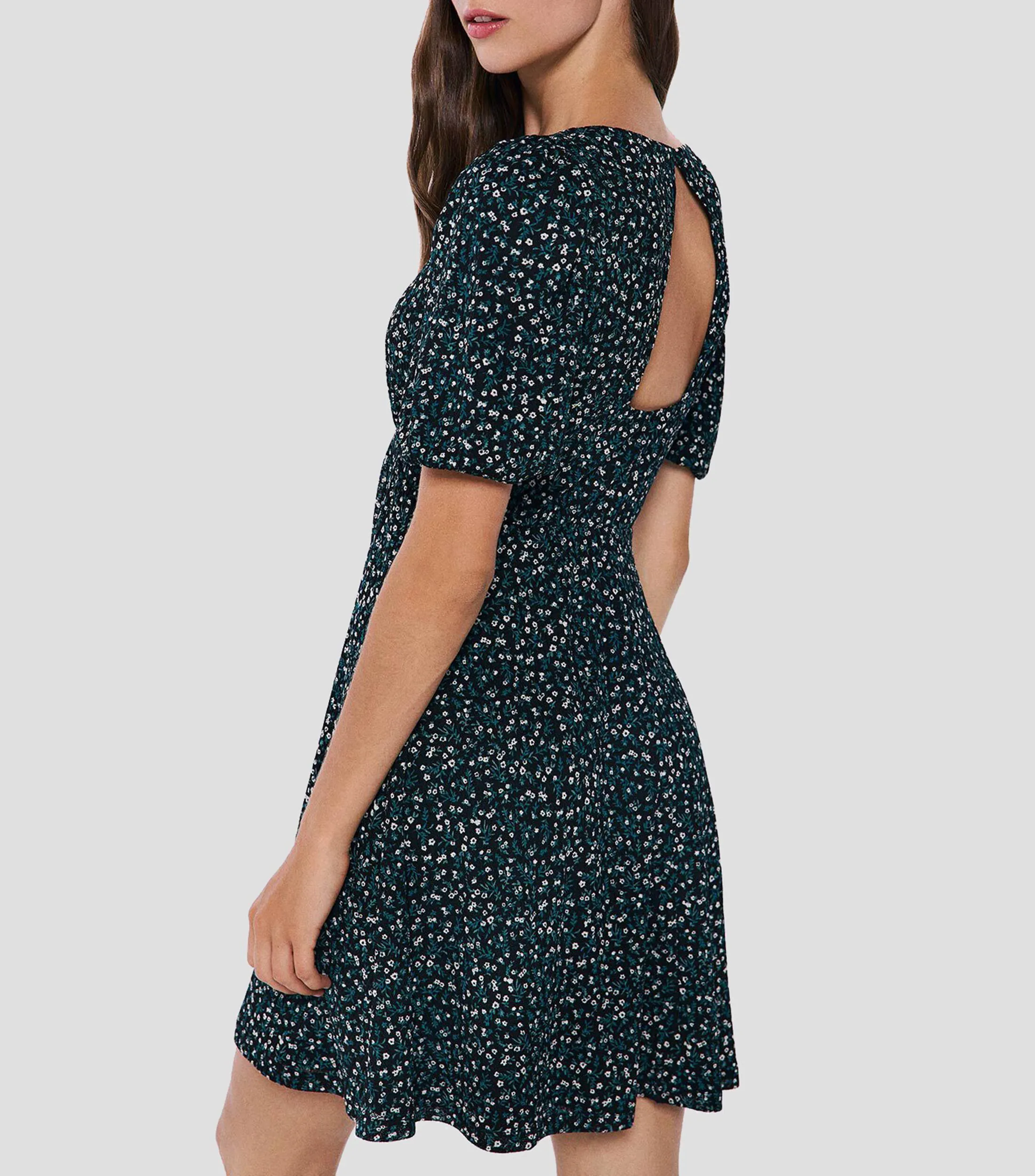 Springfield Vestido corto con flores de manga corta Mujer