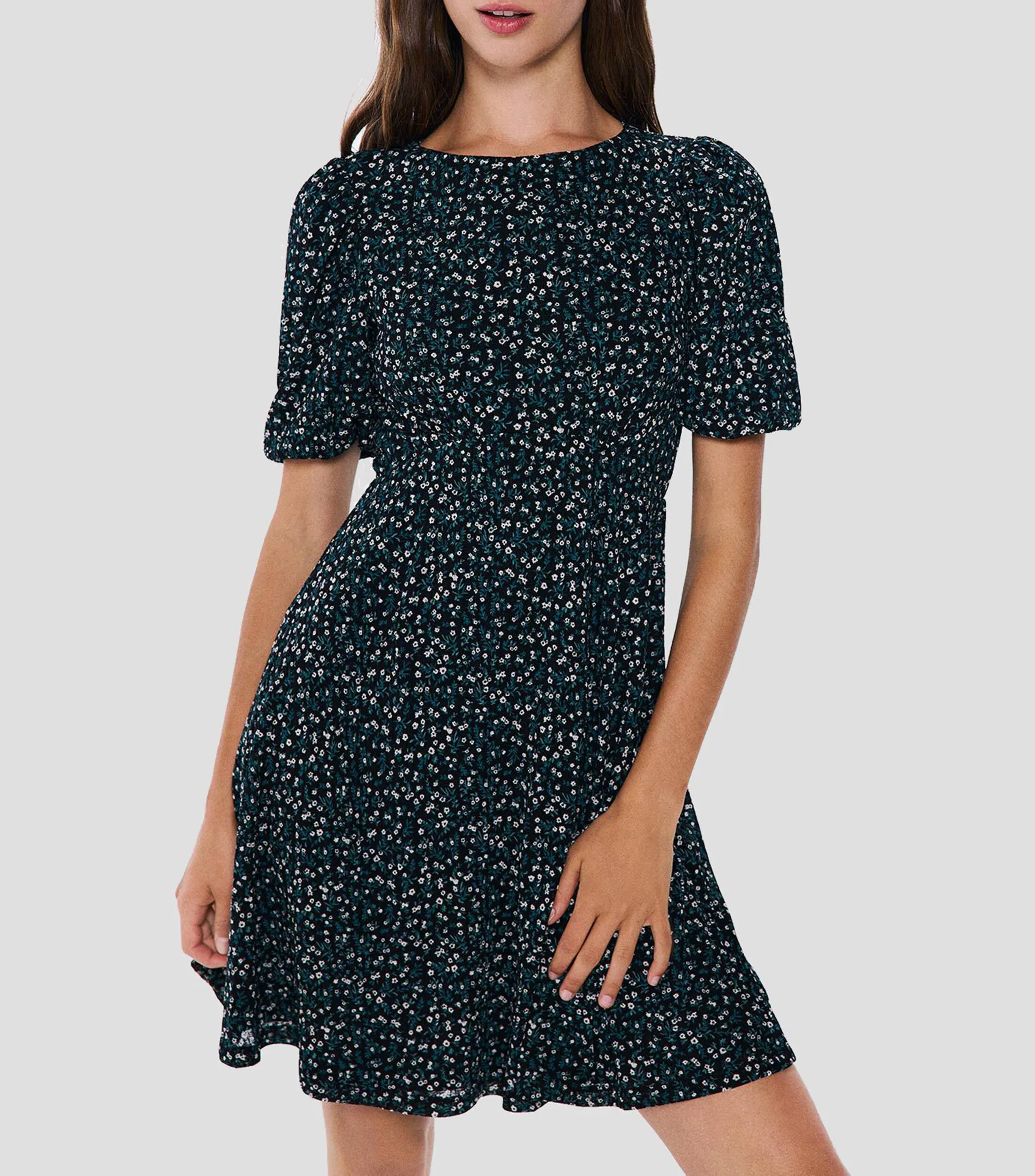 Springfield Vestido corto con flores de manga corta Mujer