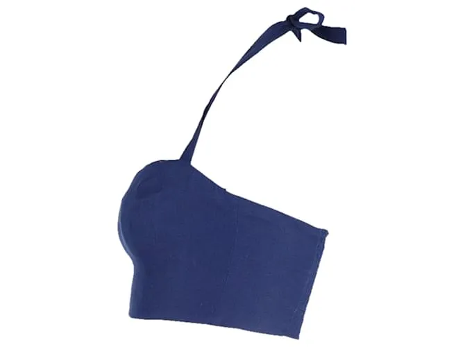 Top corto con cuello halter Reformation en lino azul marino 