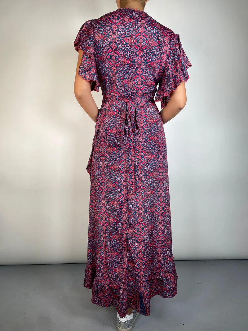 VINTAGE Vestido Wrap Seda Estampado