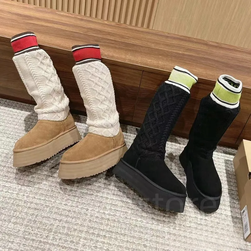 Winter dipper boot Botas tipo calcetín con plataforma Zapatillas australianas Mujer uggss Medias tejidas de lana Calcetines hast