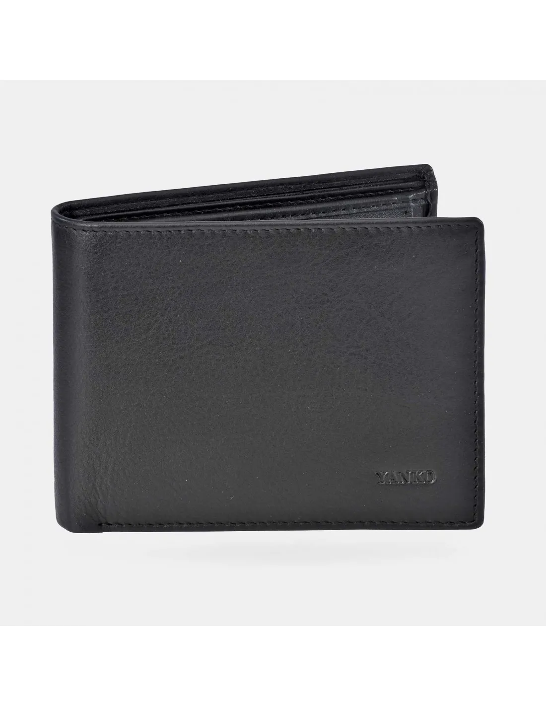 YANKO Cartera americano para hombre con monedero en piel color negro