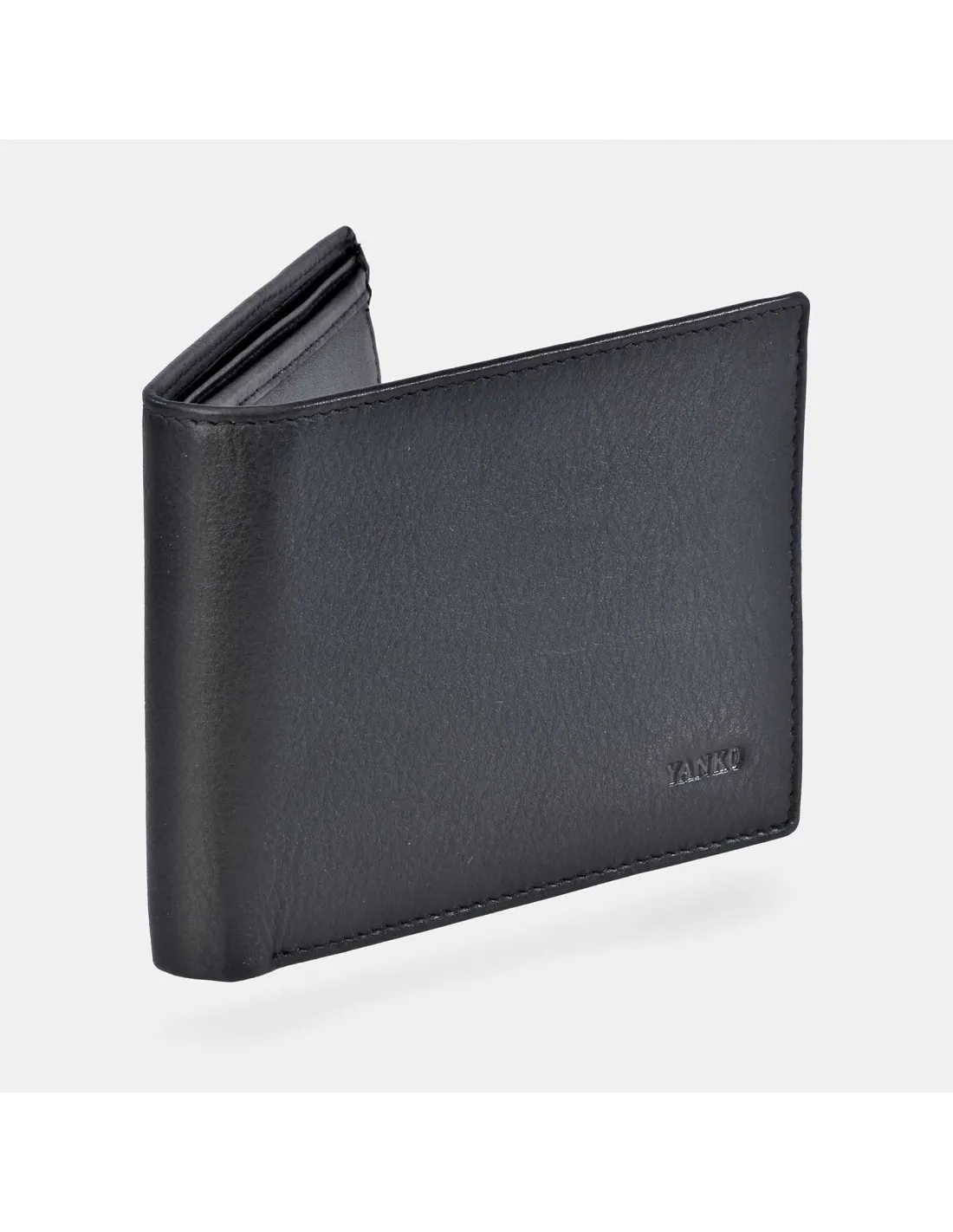 YANKO Cartera americano para hombre con monedero en piel color negro