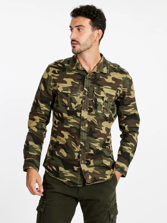 Yes Design Camisa hombre militar manga larga