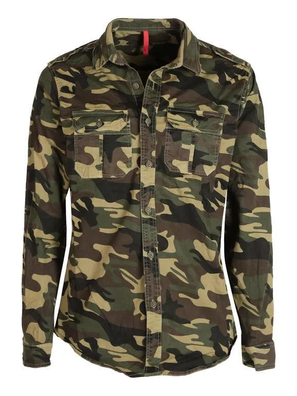 Yes Design Camisa hombre militar manga larga