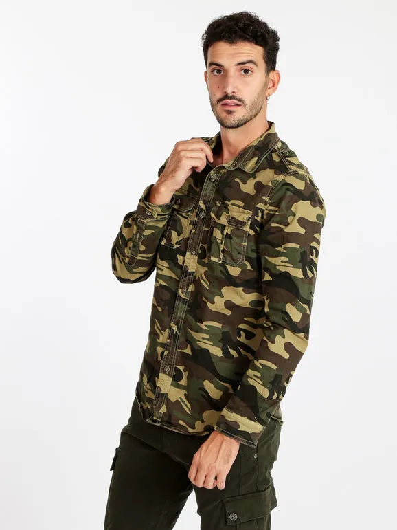 Yes Design Camisa hombre militar manga larga