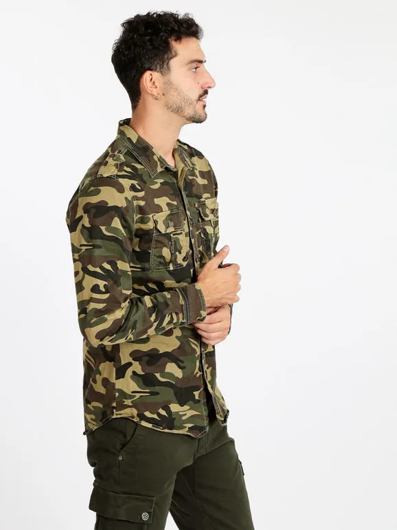 Yes Design Camisa hombre militar manga larga